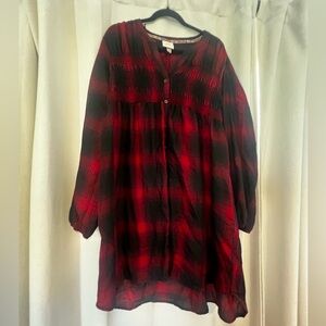 Knox Rose Red and Black Plaid Button-Front Tunic Dress